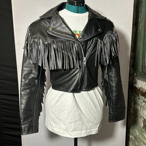 Cropped Fringe Leather Jacket S